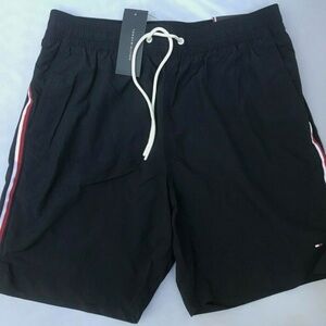 (M) Tommy Hilfiger Navy Swim Trunks with Red-White-Navy Side Stripe & Pocket
